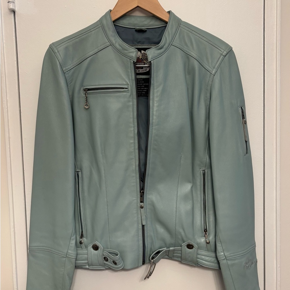 Harley Davidson Women's Leather Jacket - color Soft Aqua Blue Size M - Picture 7 of 8